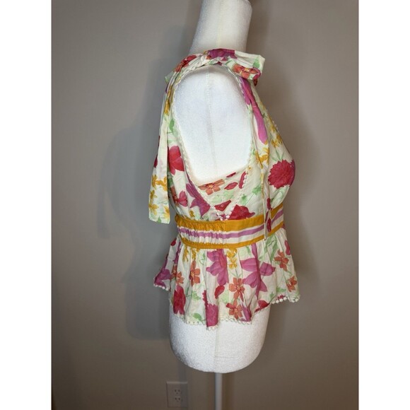 Francesca’s Ada Crochet Trim Floral Top Tie Shoulder Sleeves NWT Sz Medium - Picture 4 of 8